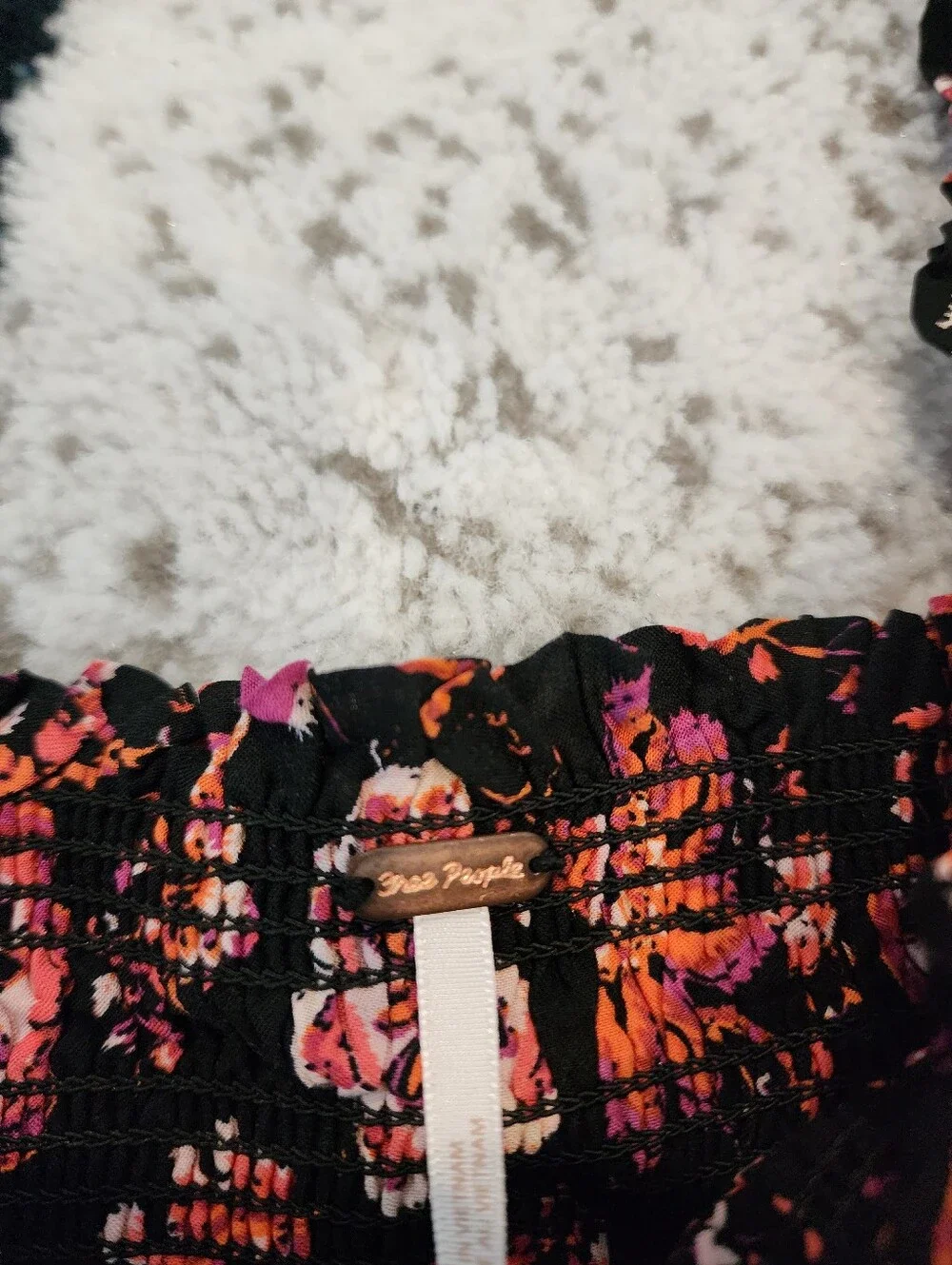 Free People Sweet Escape Smocked Flowy Prairie Maxie Dress Black Pink Floral XS